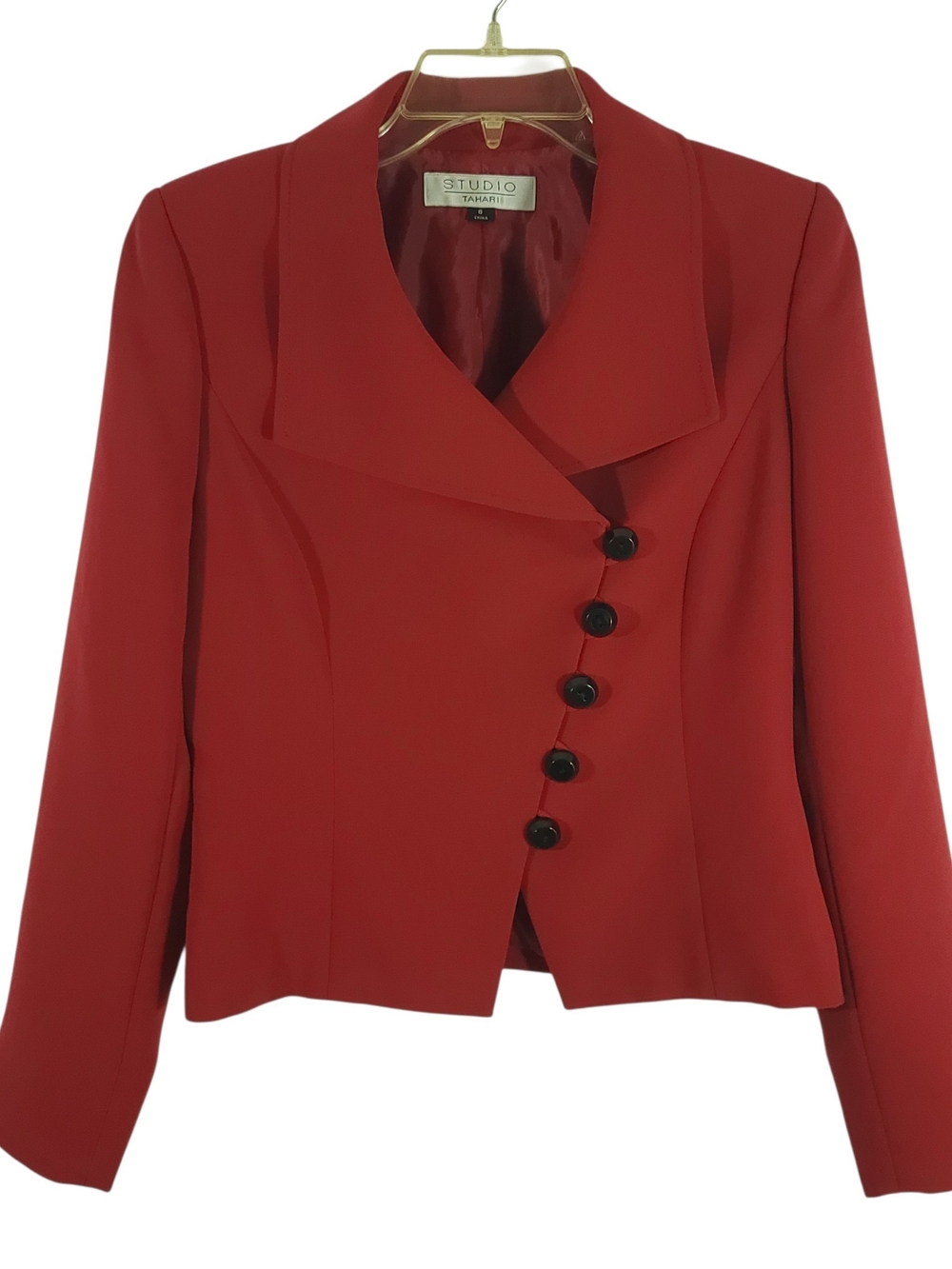 Studio Tahari Red Asymmetric Side Button Cropped Blazer Jacket Size 6